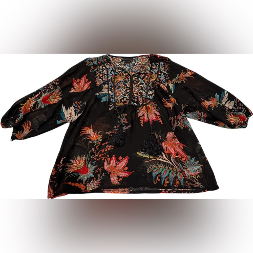i jeans by Buffalo Black Floral Embroidered Blouse